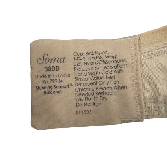 Soma Stunning Support Balconette Bra Cream Lace 38DD - Picture 5 of 6